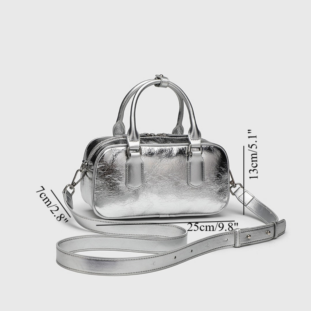 Retro crossbody bag, small square bag, small top handle purse metallic