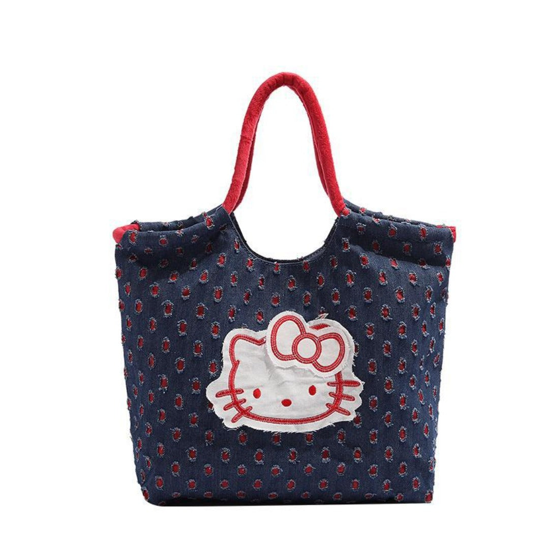 Retro denim tote bag, large capacity fashion shoulder bag, cute versatile tote bag for women