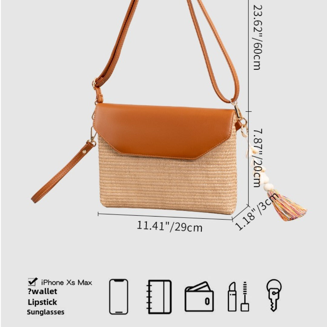 Tassel straw small crossbody bag seaside beach bag holiday crossbody shoulder bag evening clutch bag ladies