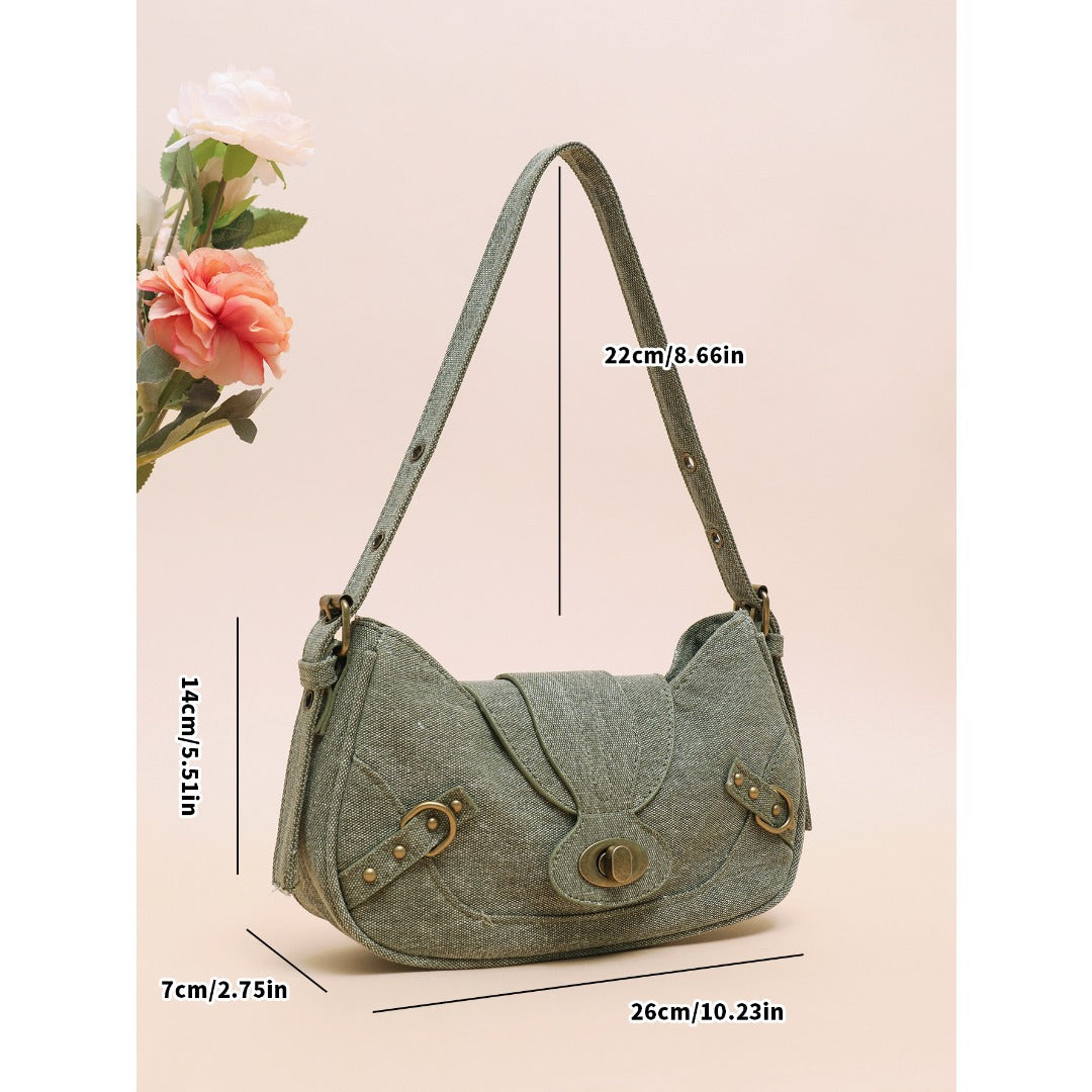 Vintage Army Green Splicing Armpit Bag – Stylish Small Shoulder Purse, Versatile Spring Spice Girl Bag & Handbag hobo