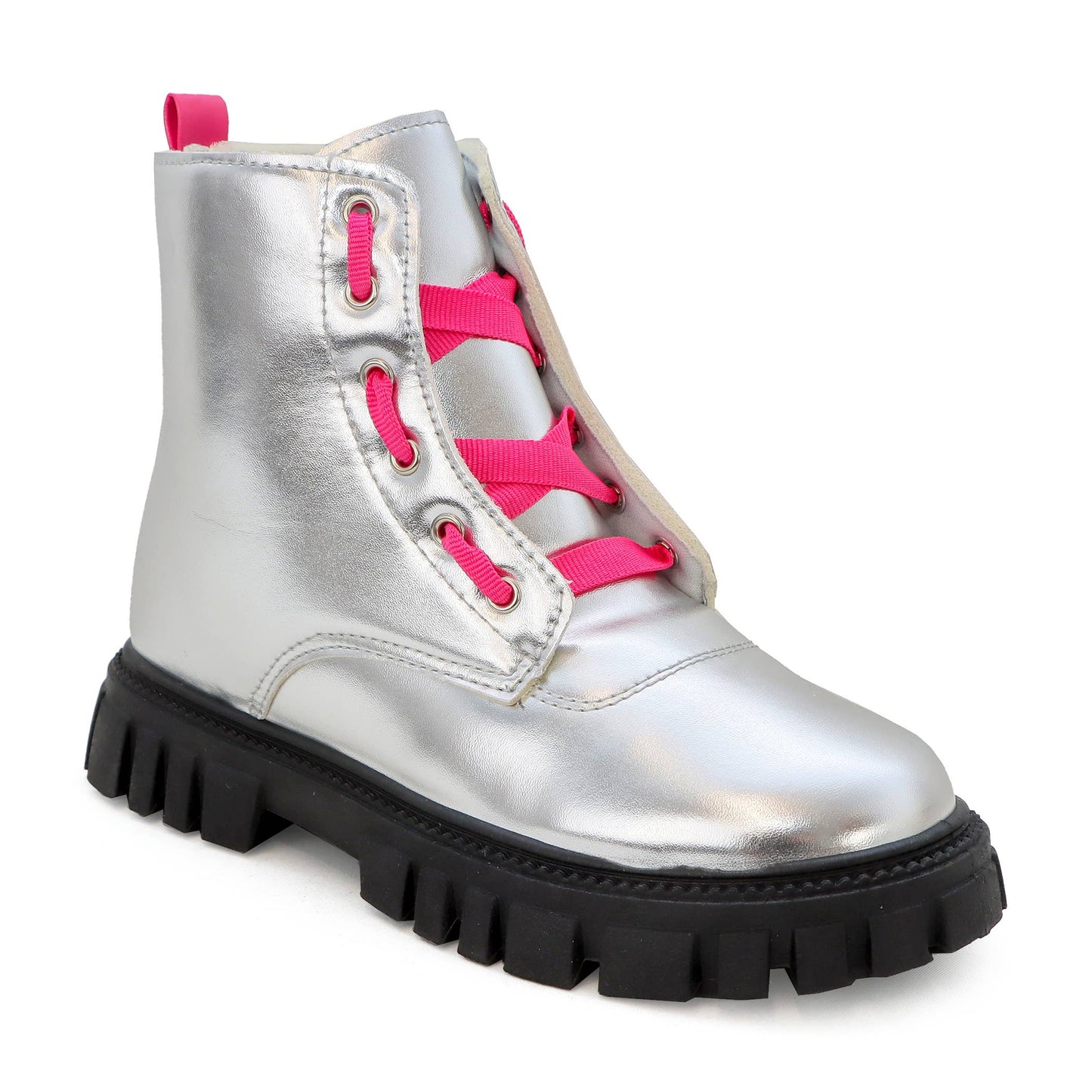 LOLITA- Girls Metallic Lace Up Combat Boot