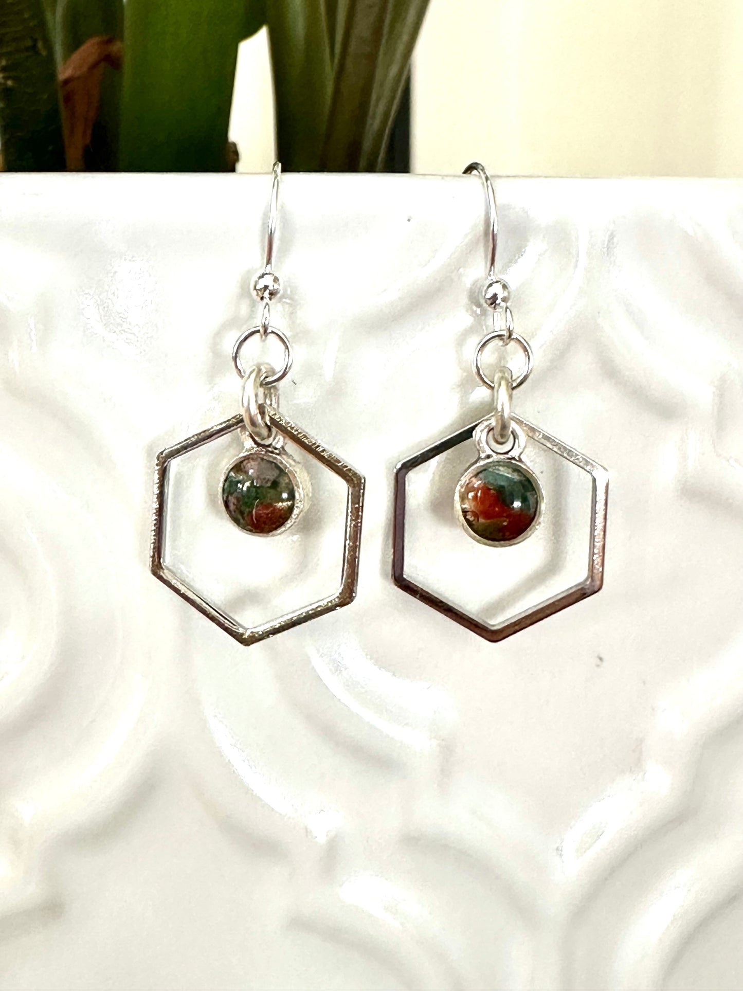 Hexagon Gemstone Earrings