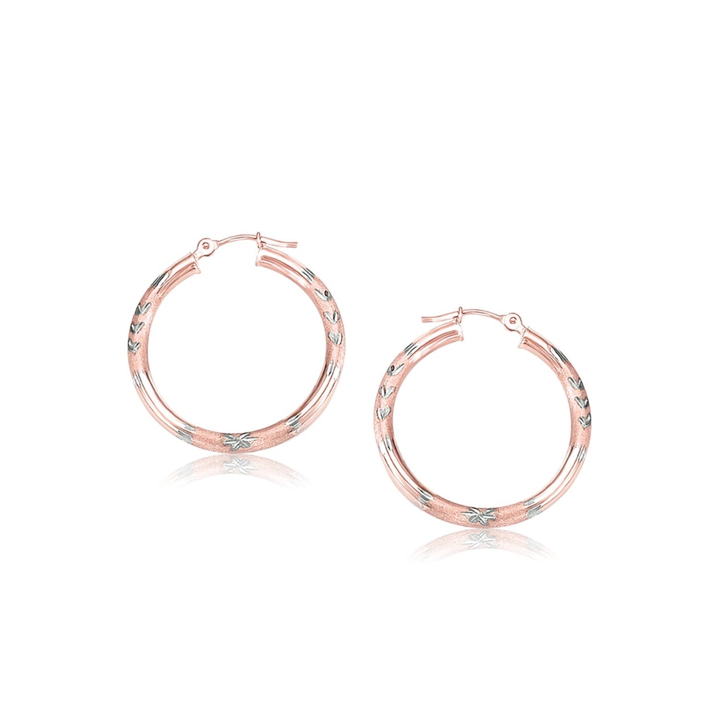Rose Gold Fancy Diamond Cut Hoop Earrings (25mm Diameter) 14k