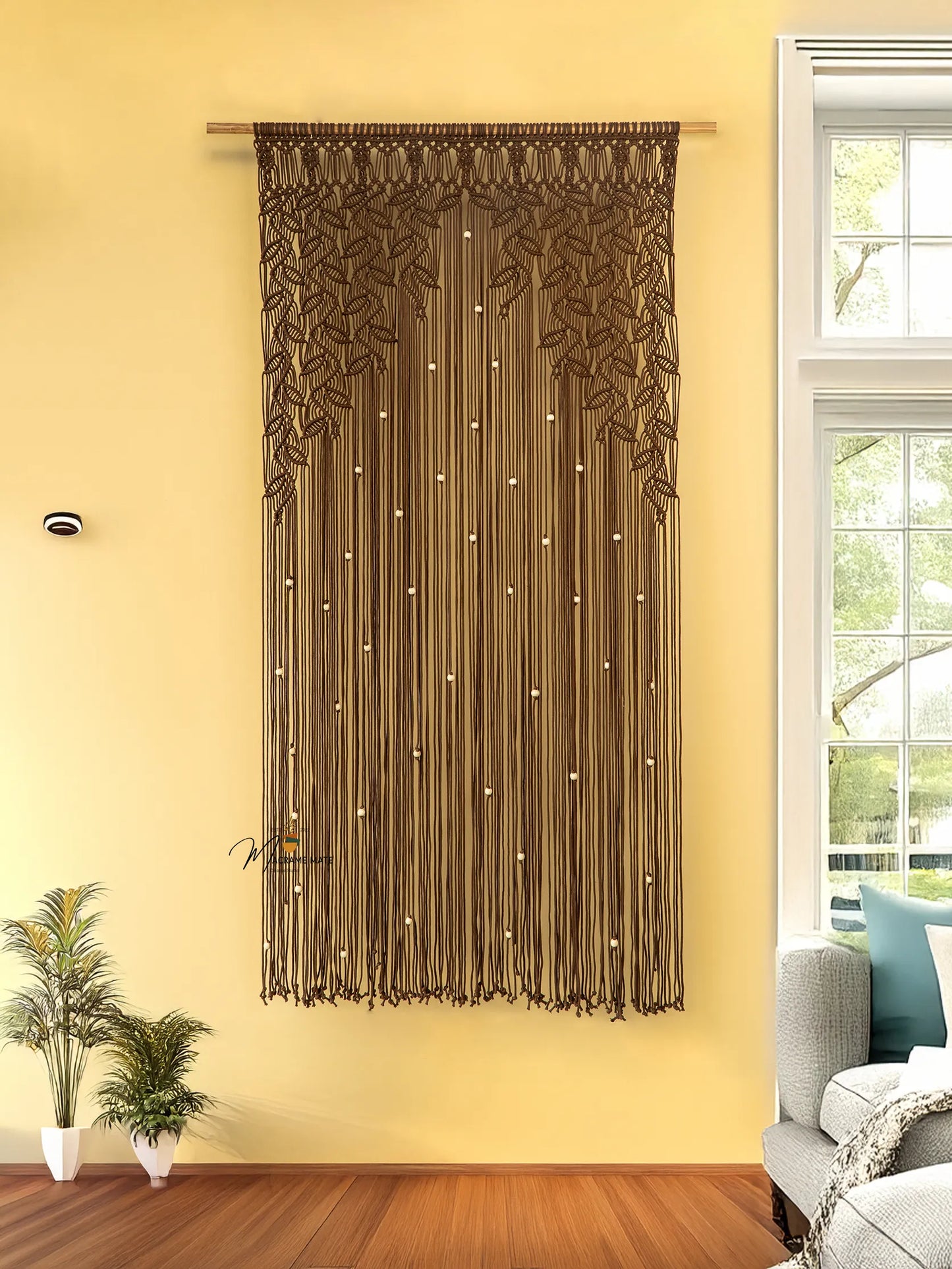 Brown Macrame Leaf Door Curtain