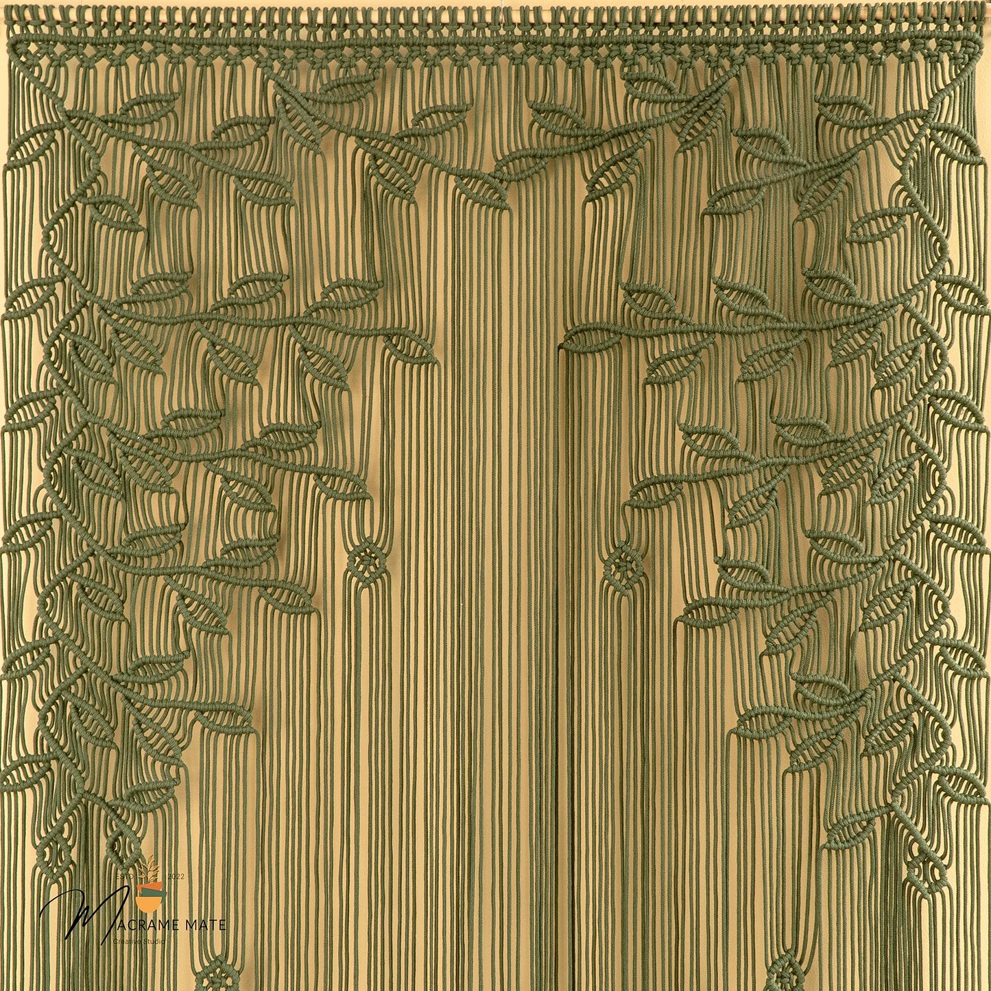 Olive Green Macrame Leaf Door Curtain