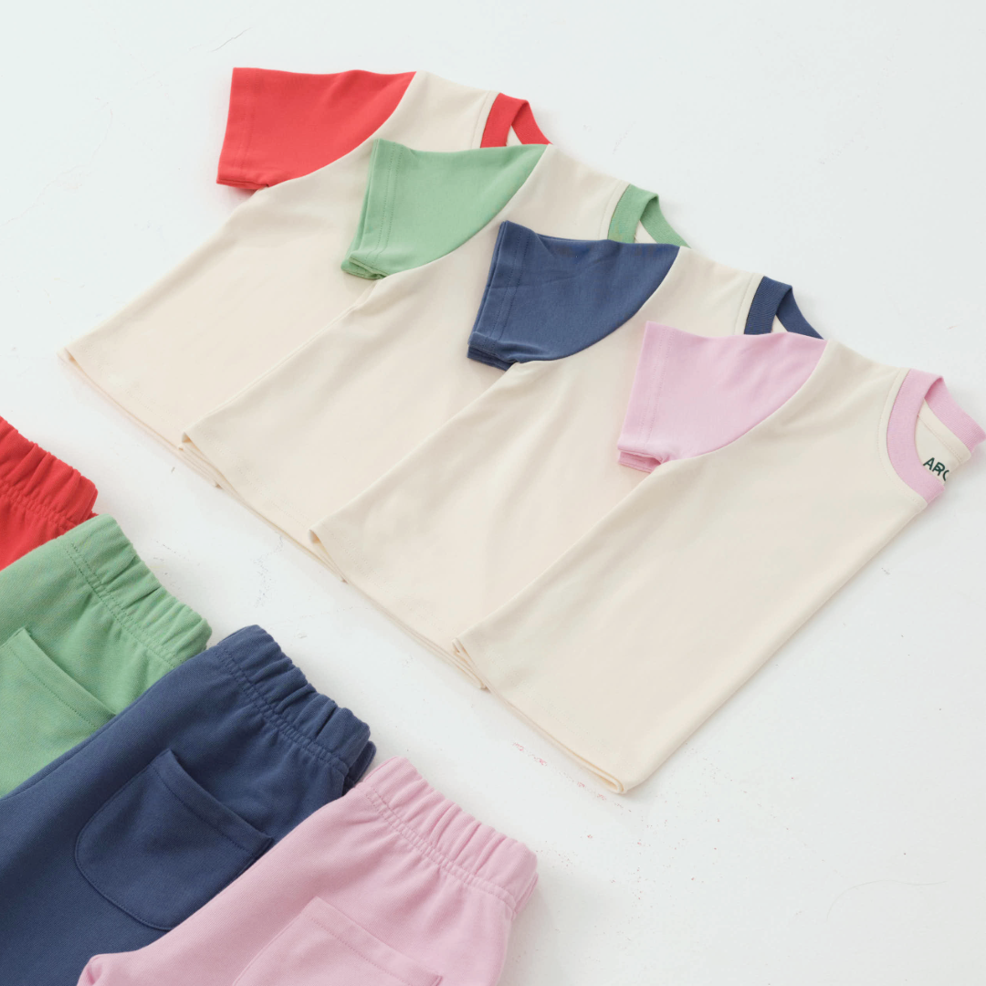 Kids Colorblock Tee in White with Light Blue