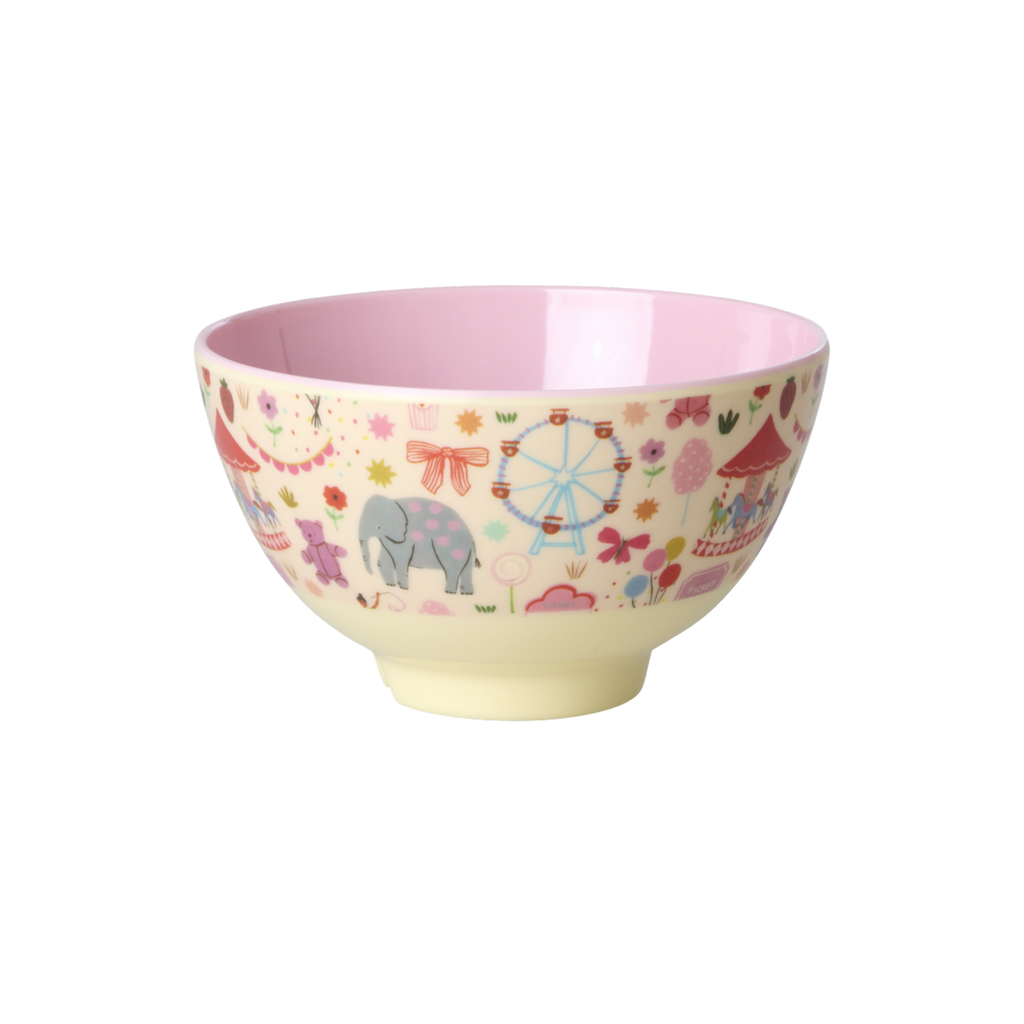 Small Melamine Bowl - Fun Fair Print - Pink - 10.1oz -