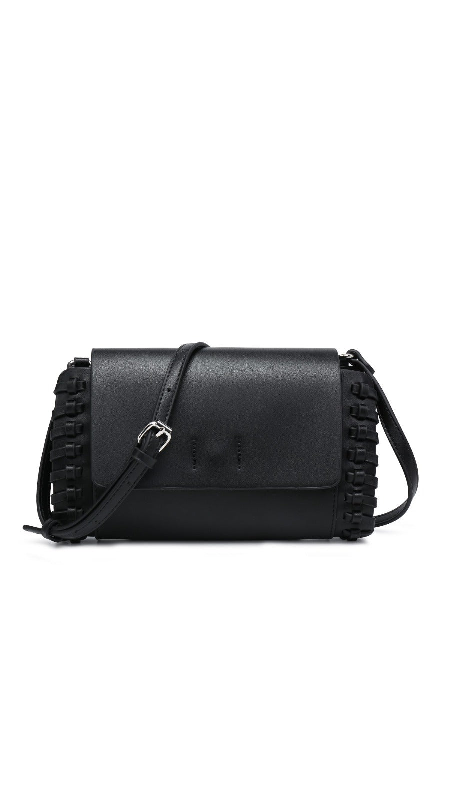 Compact Black Square Purse With Handcrafted Weave detail