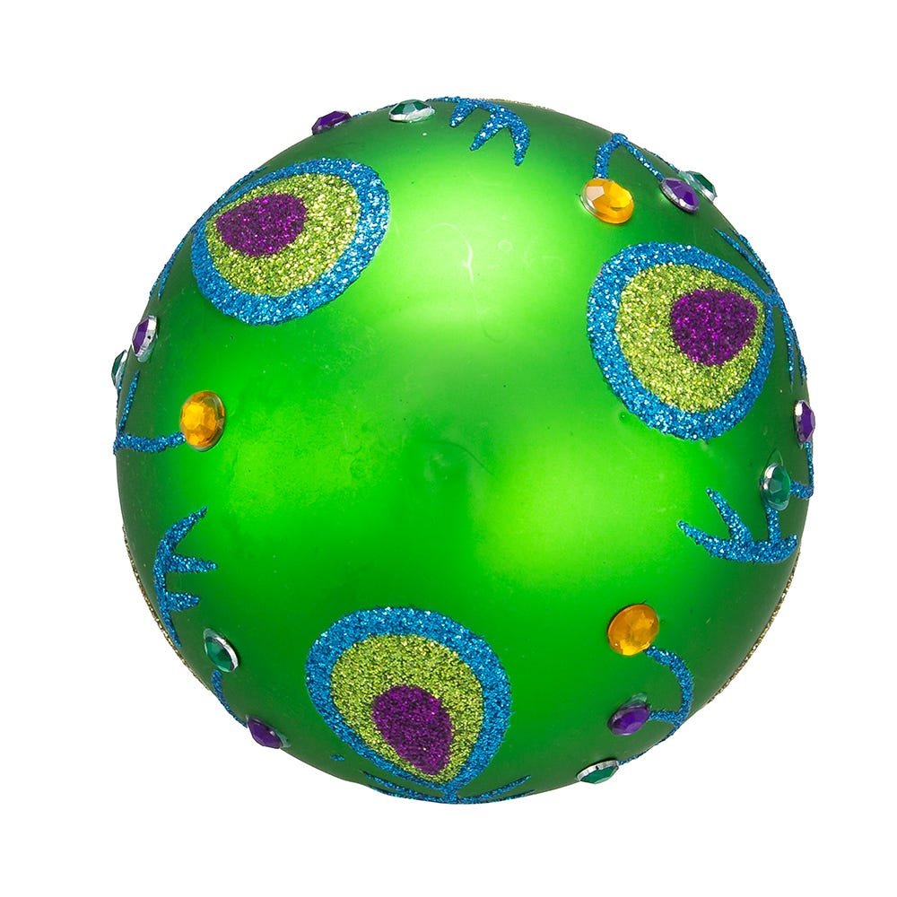 Peacock Purple and Green Glass Ball Ornaments, Set of 6