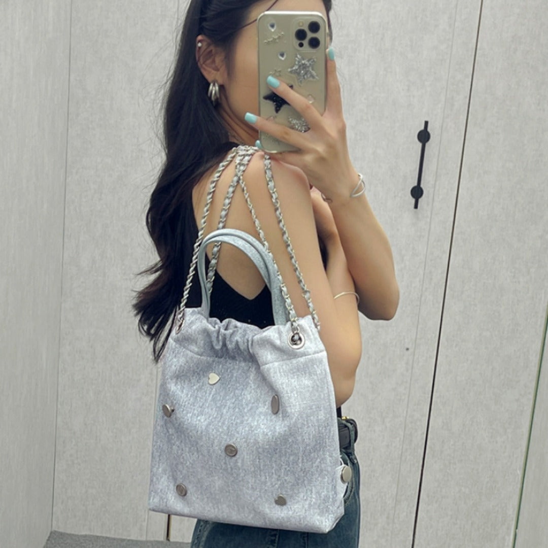 Denim blue chain backpack