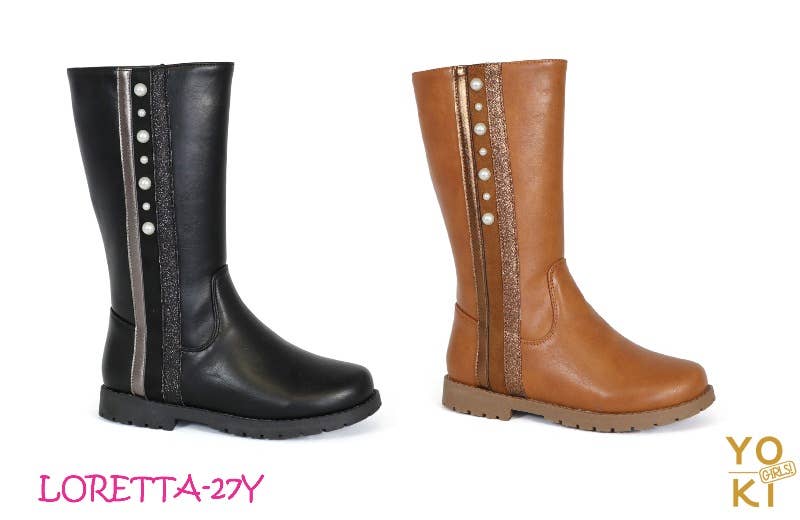 LORETTA- Girls High Pearl Side Flat Boot