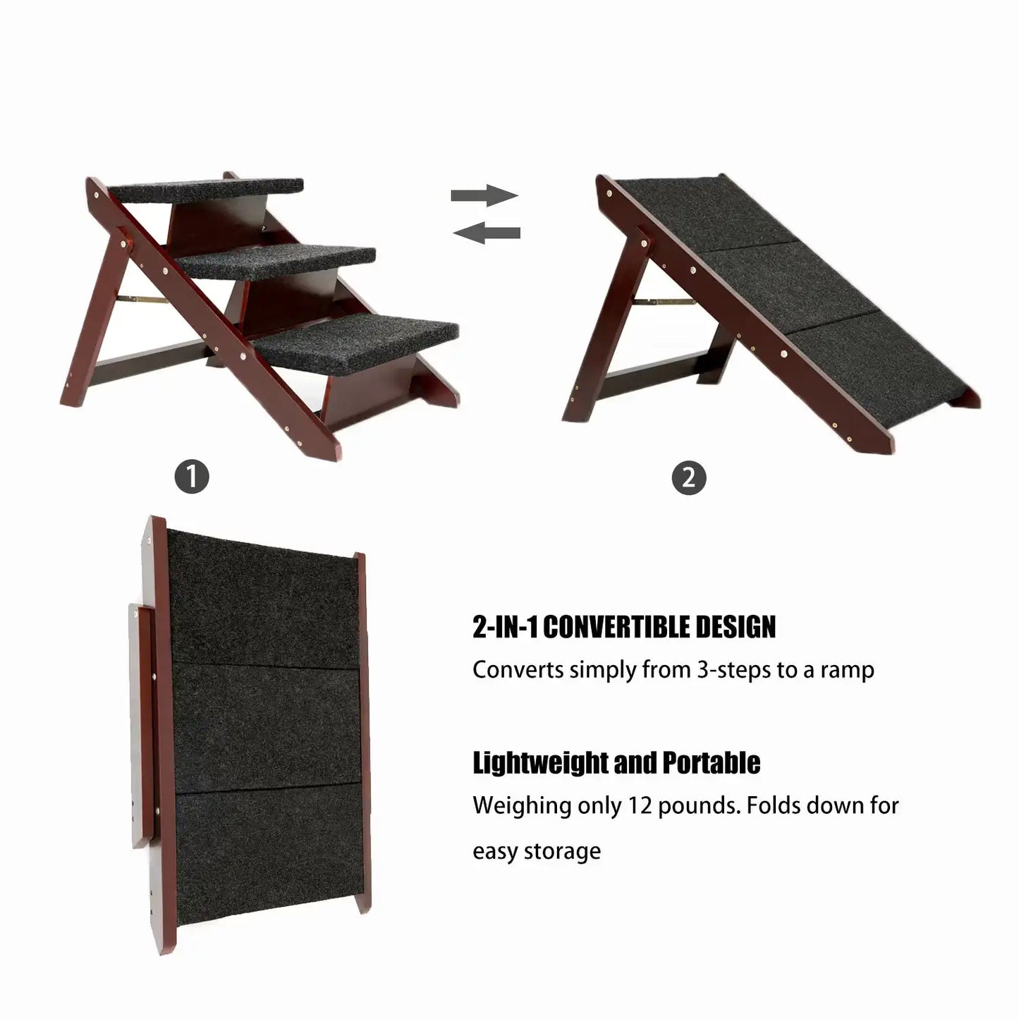 3-Tier Wood Pet Steps & Ramp - Foldable and Portable