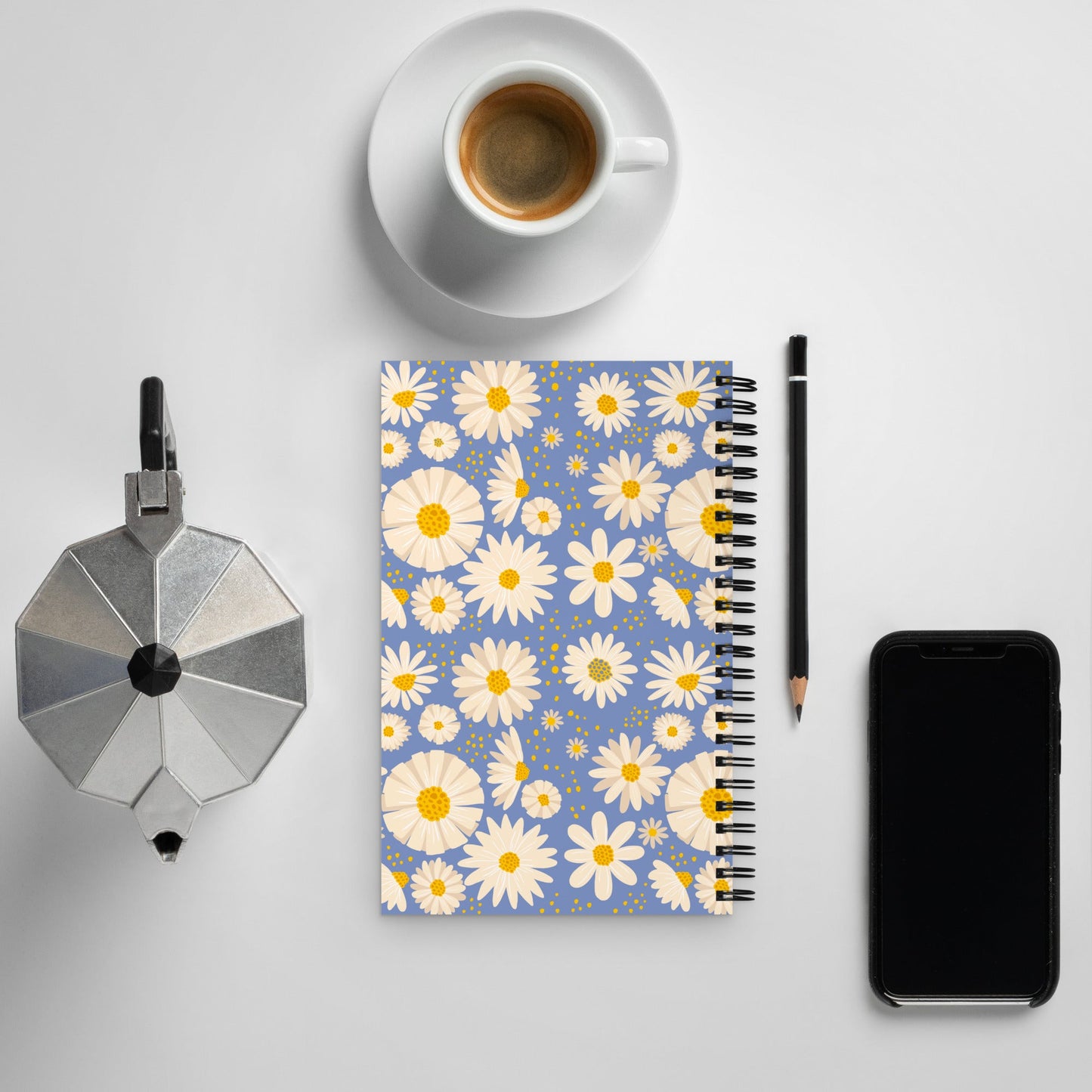 Spiral notebook - Blue Yellow Floral - 140 Pages