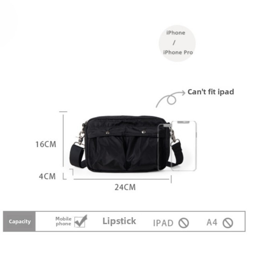 Women's bag simple tooling shoulder Crossbody bag, small pleated stylish casual nylon bag, small square purse