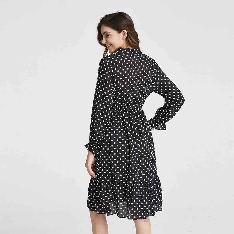 Long Sleeve Floral Print Chiffon Dress - Medium Lace Up Slim Fit Women's Dress