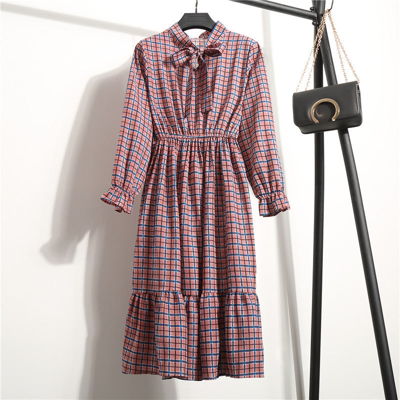 Long Sleeve Floral Print Chiffon Dress - Medium Lace Up Slim Fit Women's Dress