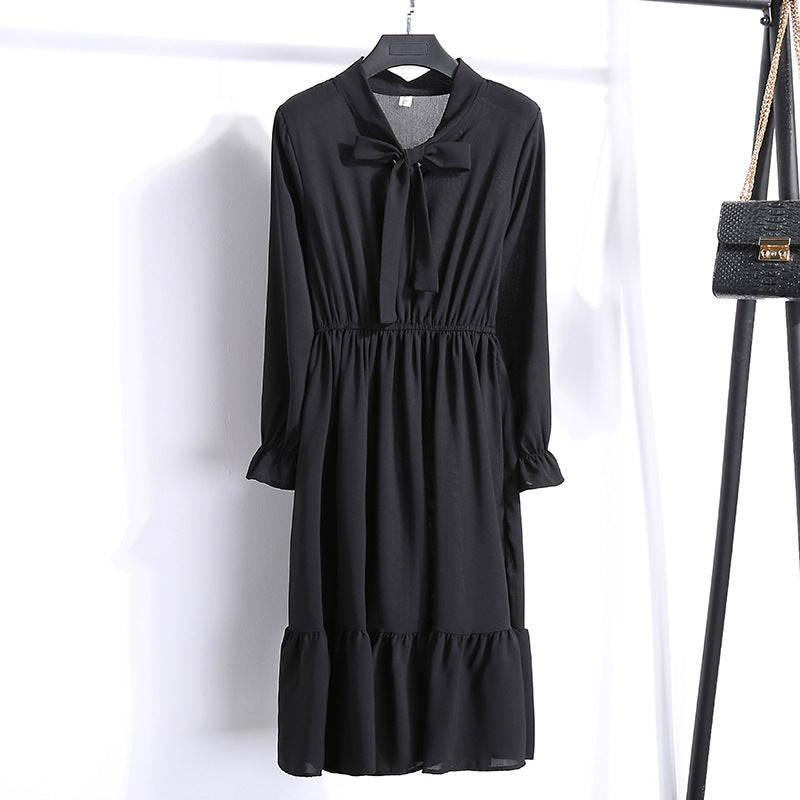 Long Sleeve Floral Print Chiffon Dress - Medium Lace Up Slim Fit Women's Dress