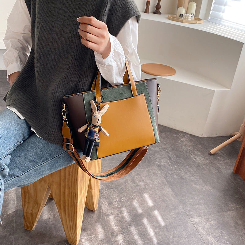 Women's Vegan Leather Tote Bag | Contrast Patchwork Crossbody Bag