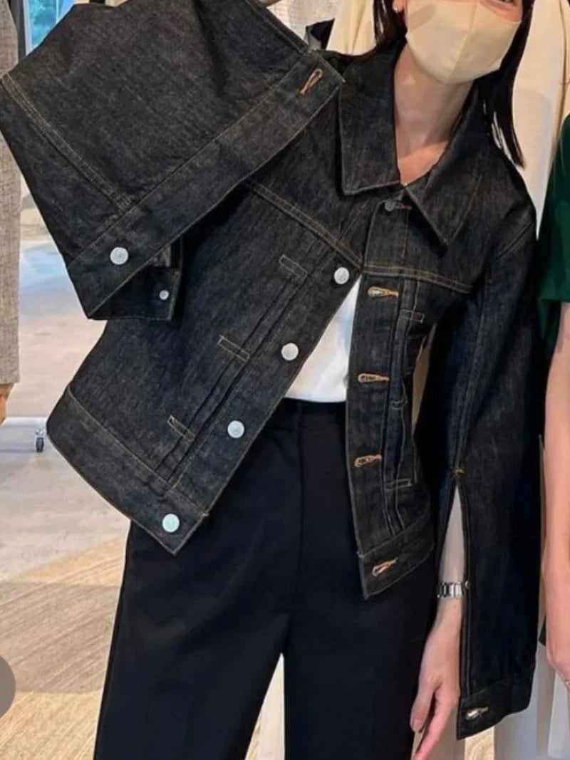 Spring New Vintage Casual Jeans Jacket Women Turn-down Collar Loose Sleeve Fashion Denim Coat Japanese All-match Outwears