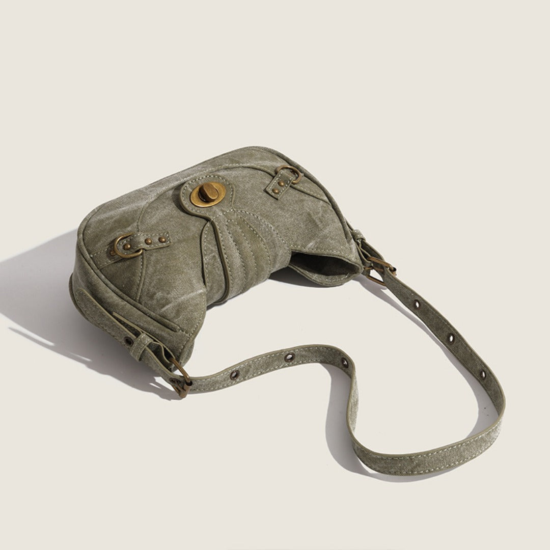 Vintage Army Green Splicing Armpit Bag – Stylish Small Shoulder Purse, Versatile Spring Spice Girl Bag & Handbag  hobo