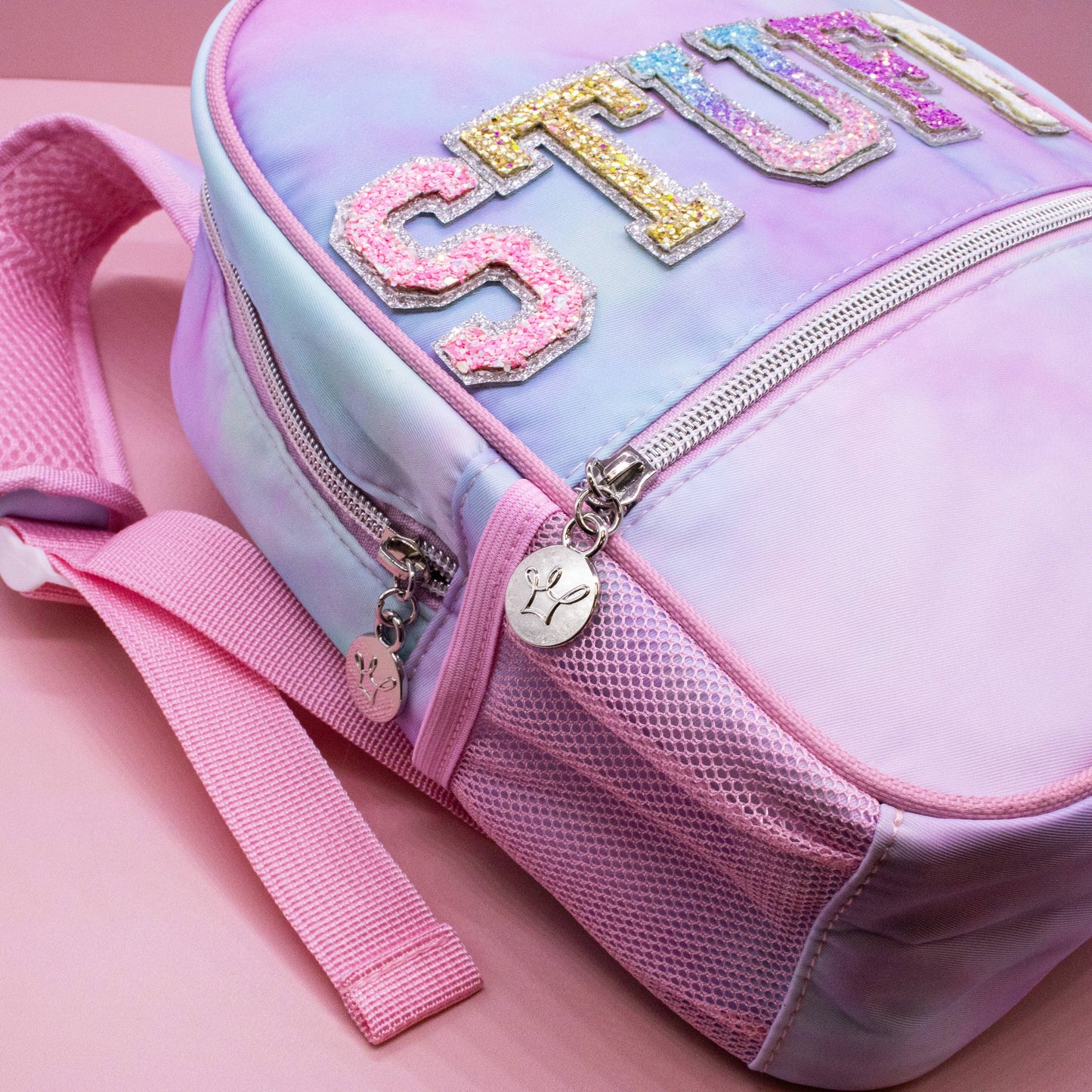 Girls Backpack with Glitter Varsity Letters - Mini Tie Dye
