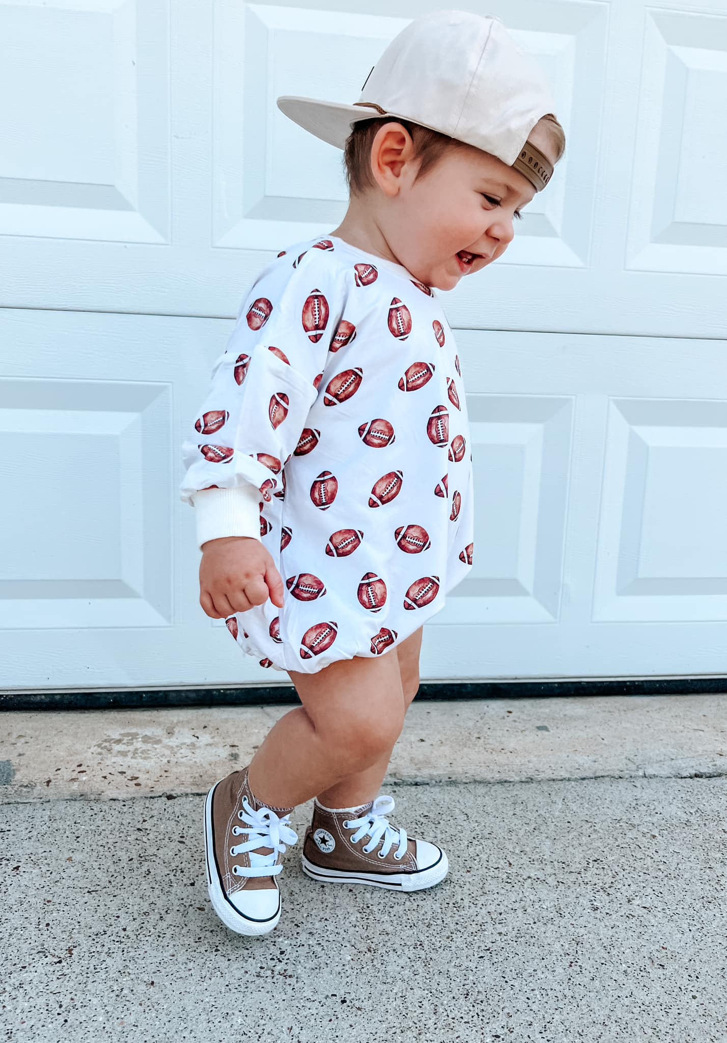 Football Print Bamboo Bubble Romper