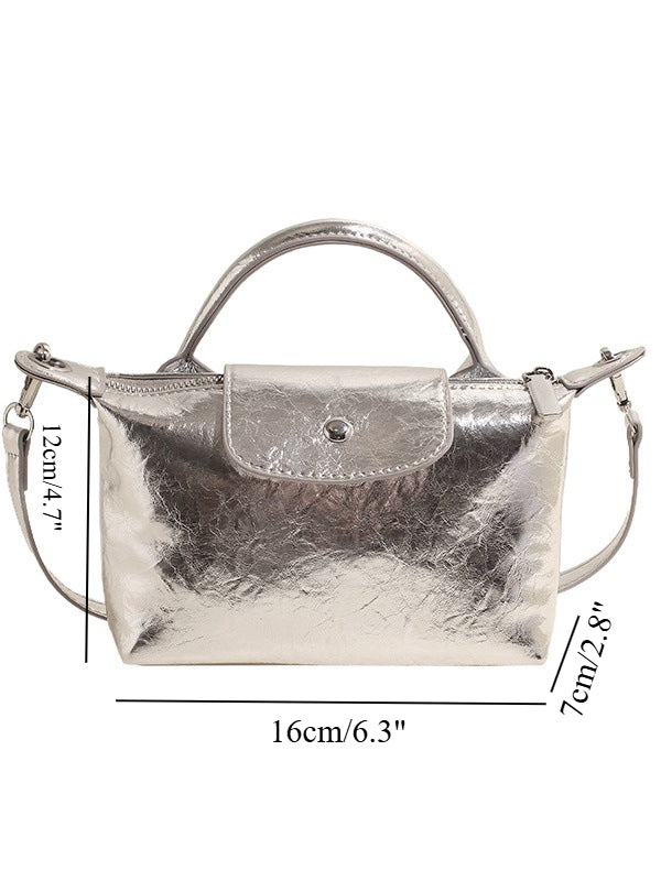 Spring and summer burst metallic mini tote bag, mini shoulder bag with crossbody strap, silver mini tote bag versatile women's bag