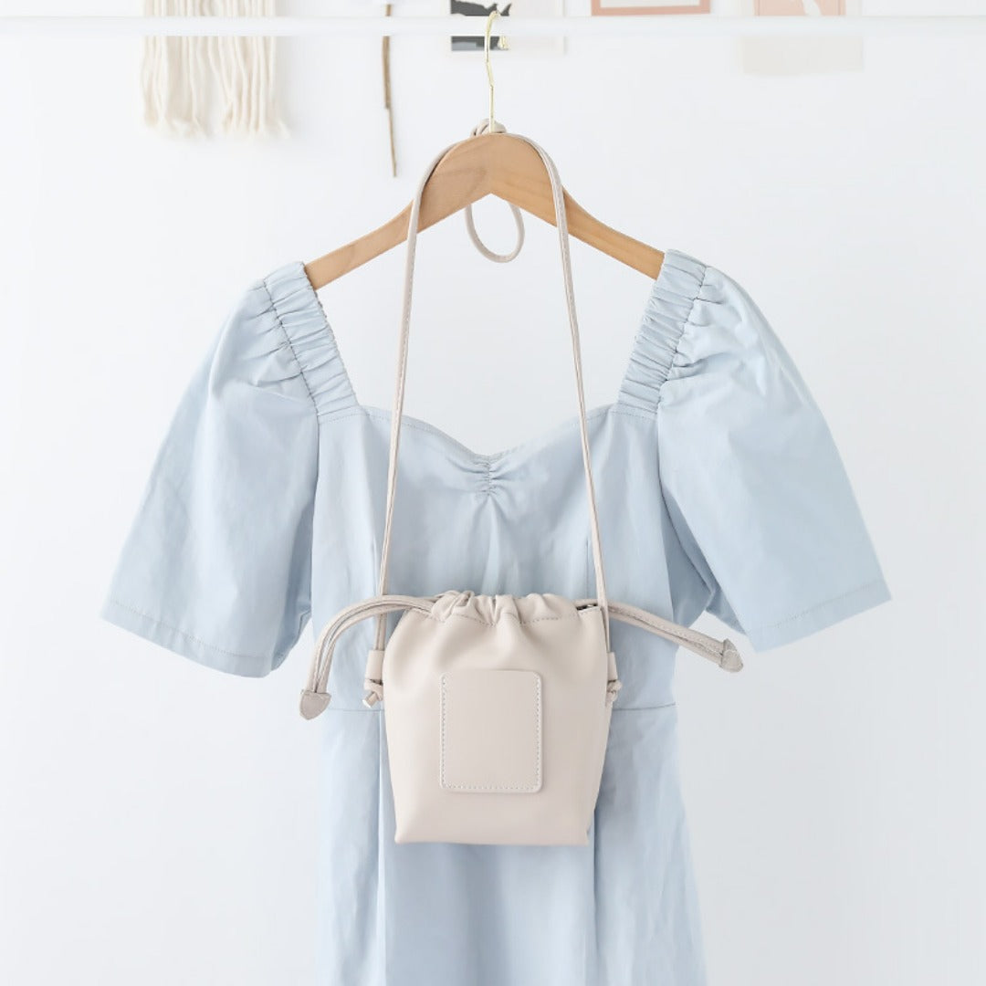 Soft PU Cute Mini Mobile Phone Bag - Fashionable Pleated Shoulder Women's Bag, Simple Drawstring Crossbody Small Square Bag