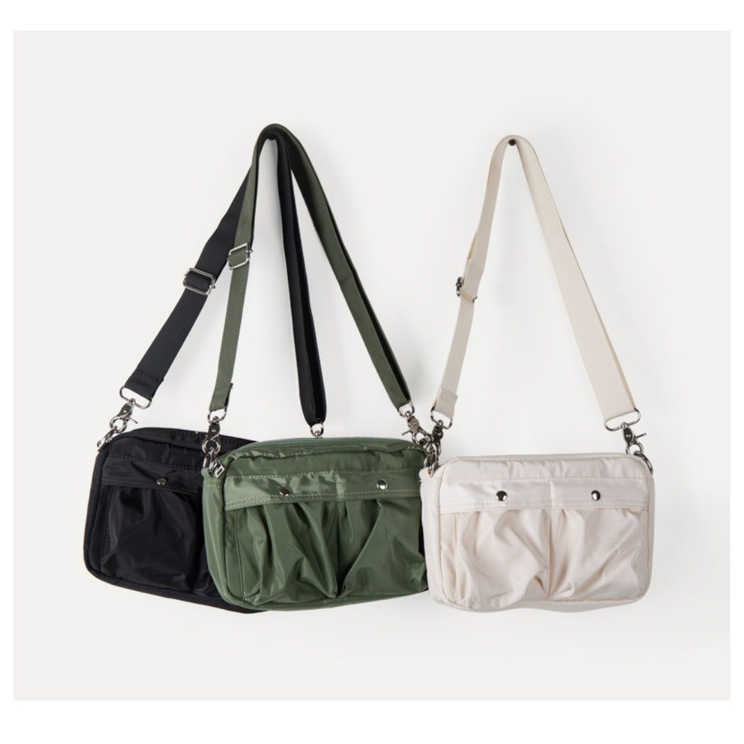 Women's bag simple tooling shoulder Crossbody bag, small pleated stylish casual nylon bag, small square purse
