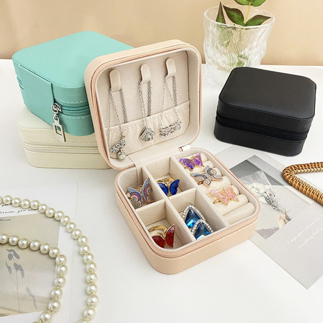 Jewelry storage box, storage box portable zipper case, travel jewelry stud earrings pu jewelry