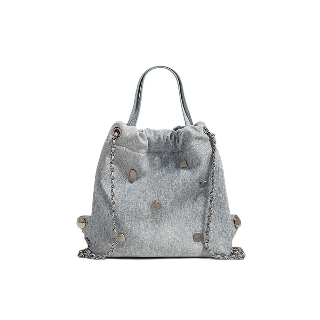 Denim blue chain backpack