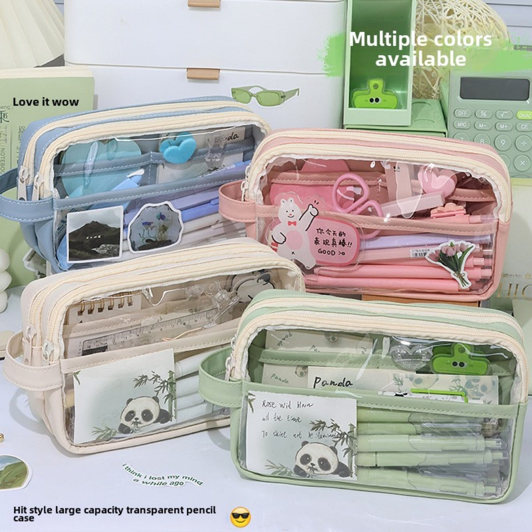 Large Capacity Transparent Pencil Case - Perfectly Designed Stationery Box for Girls in Primary and Junior High School with Simple Separation