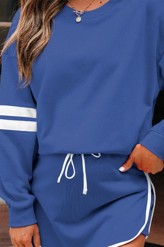 Varsity Stripe Pullover and Mini Skirt Set