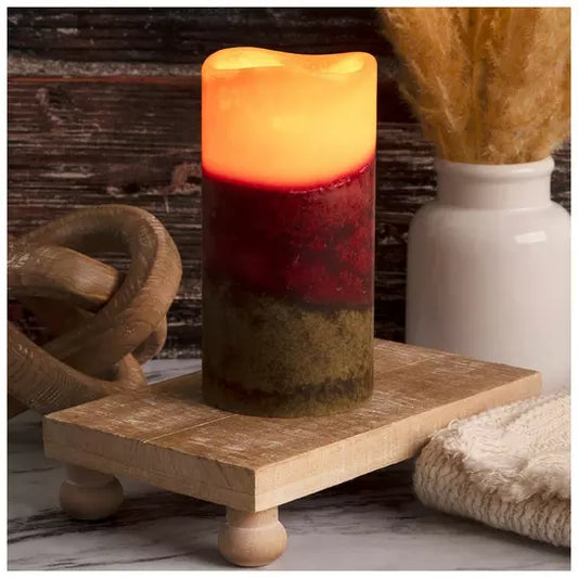 Orange, Red & Green Layered LED Pillar Candle