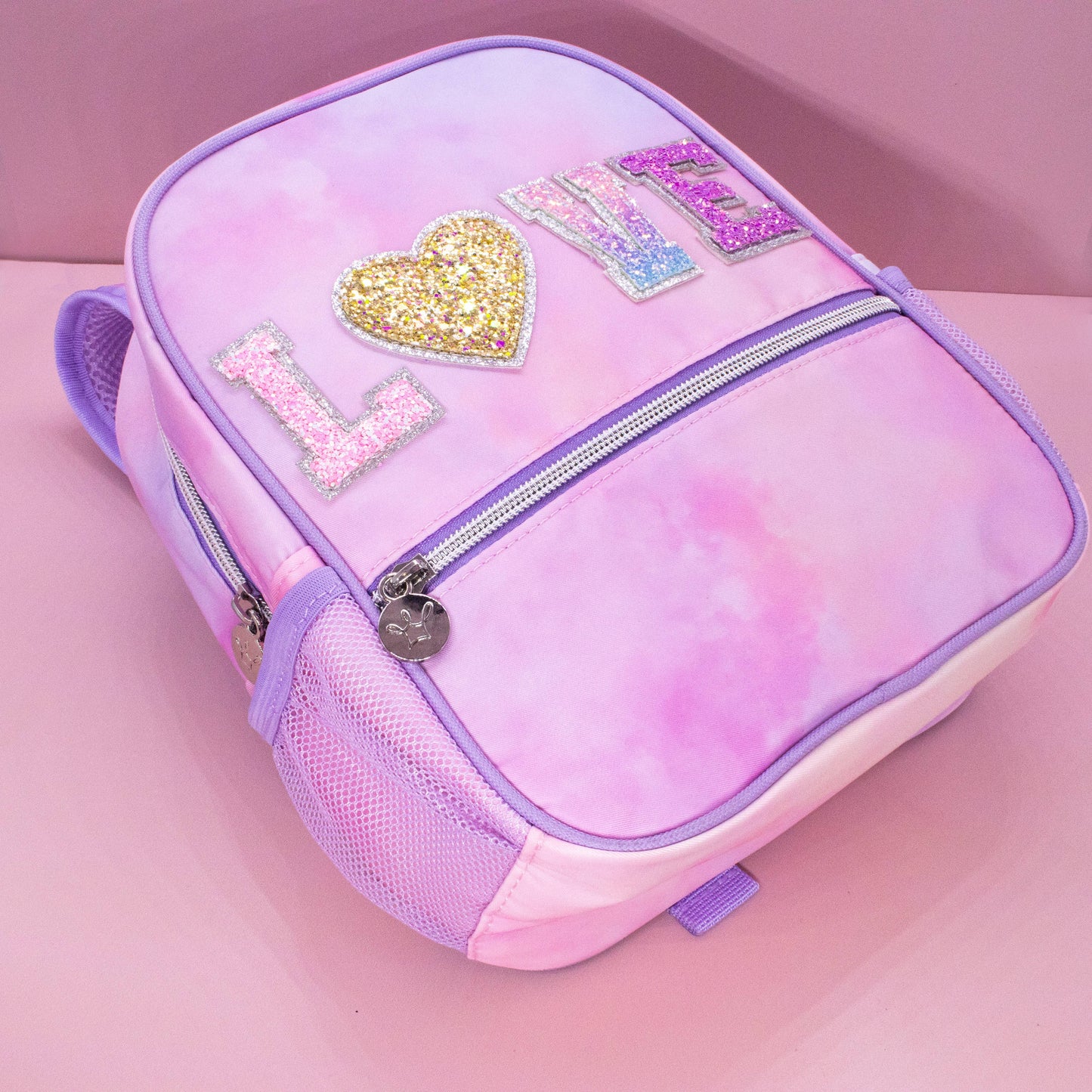 Girls Backpack with Glitter Varsity Letters - Mini Tie Dye