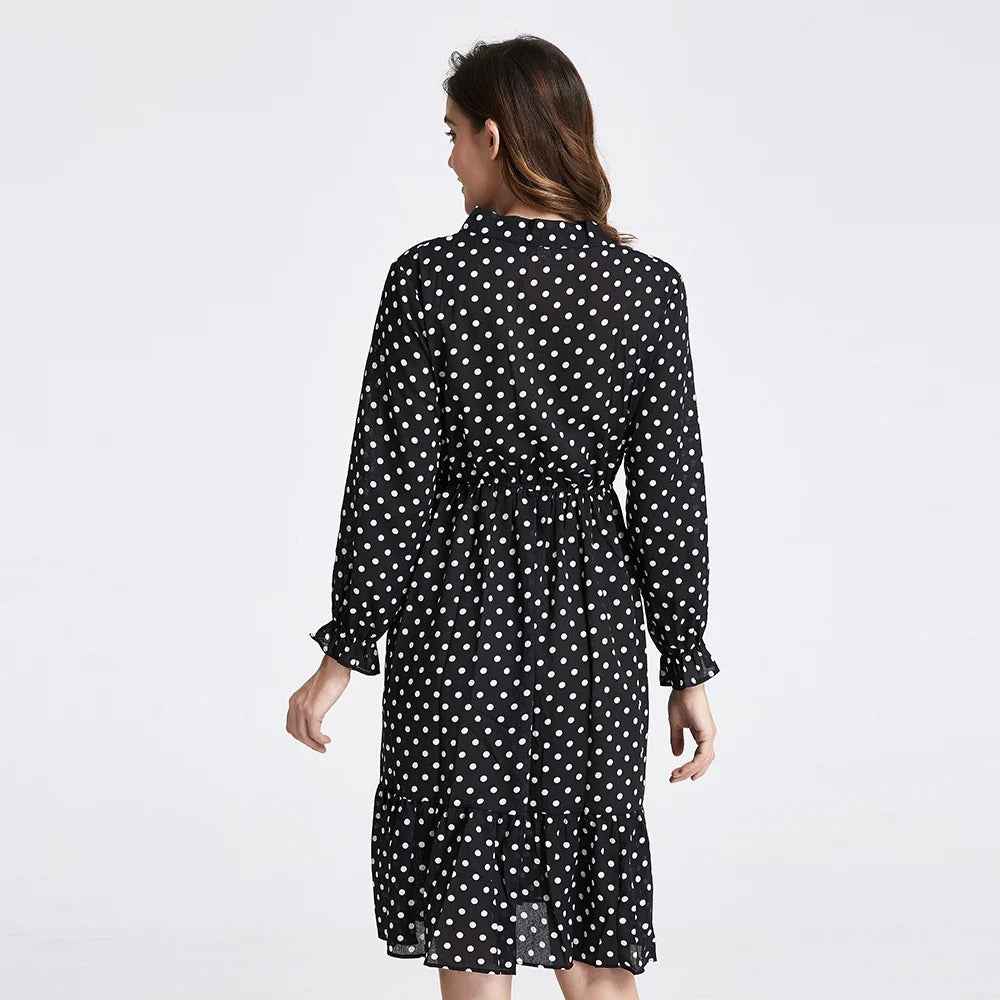 Long Sleeve Floral Print Chiffon Dress - Medium Lace Up Slim Fit Women's Dress