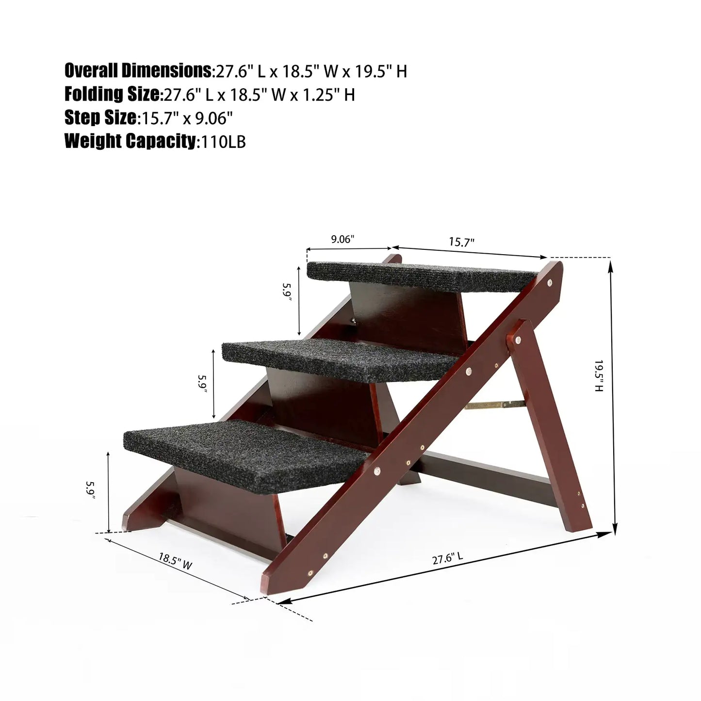 3-Tier Wood Pet Steps & Ramp - Foldable and Portable
