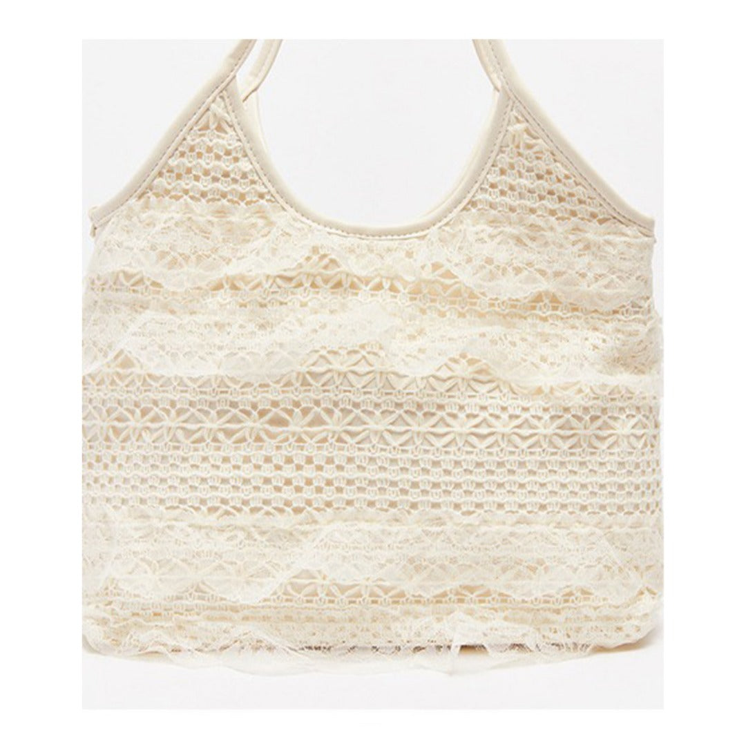 Summer woven bag casual vacation large capacity shoulder bag lace mesh underarm bag beach bag summer purse hobo