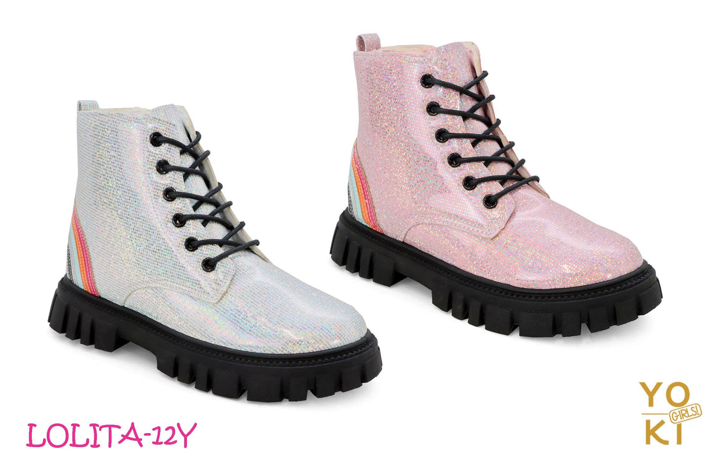 LOLITA-Girls Glitter Rainbow Combat Boot