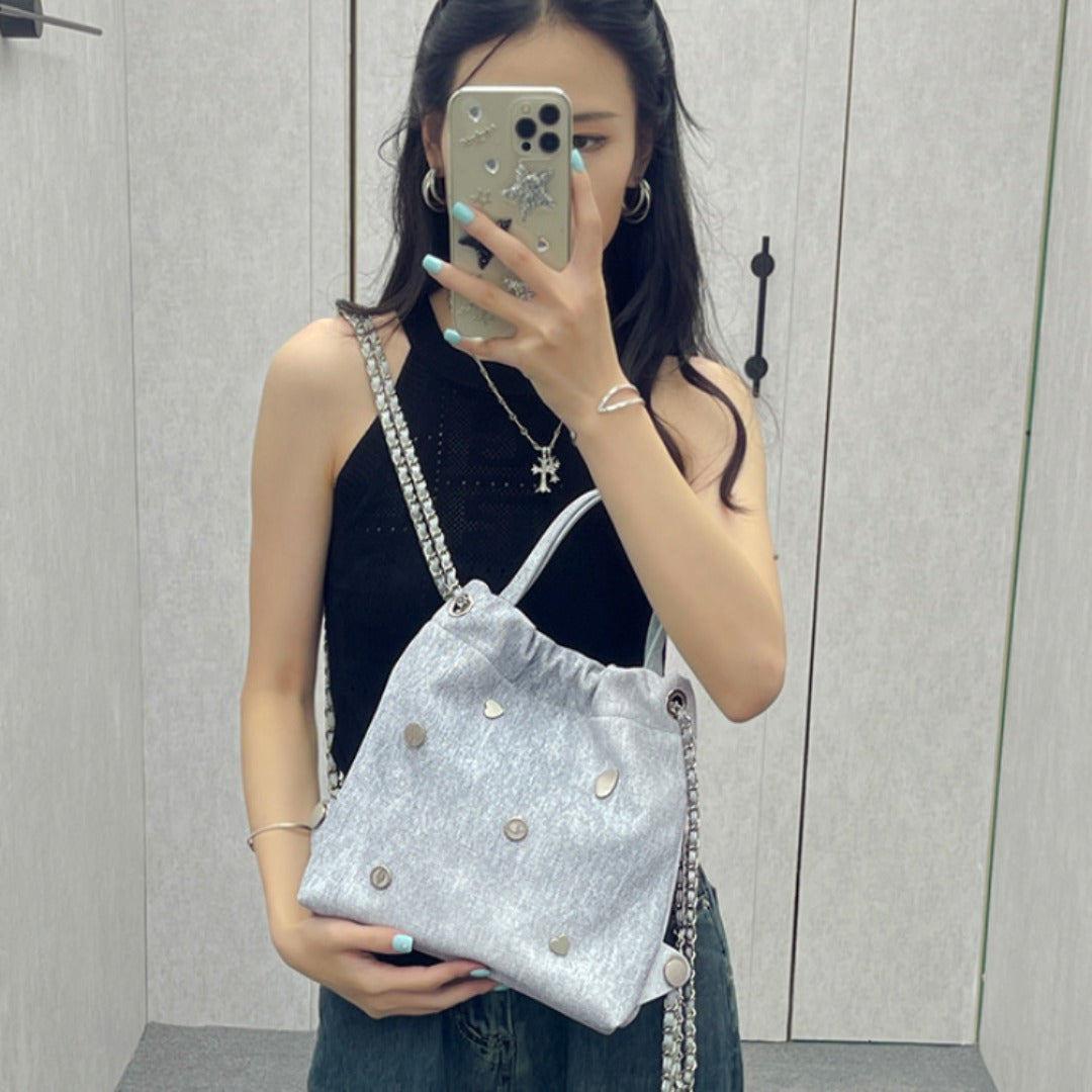 Denim blue chain backpack