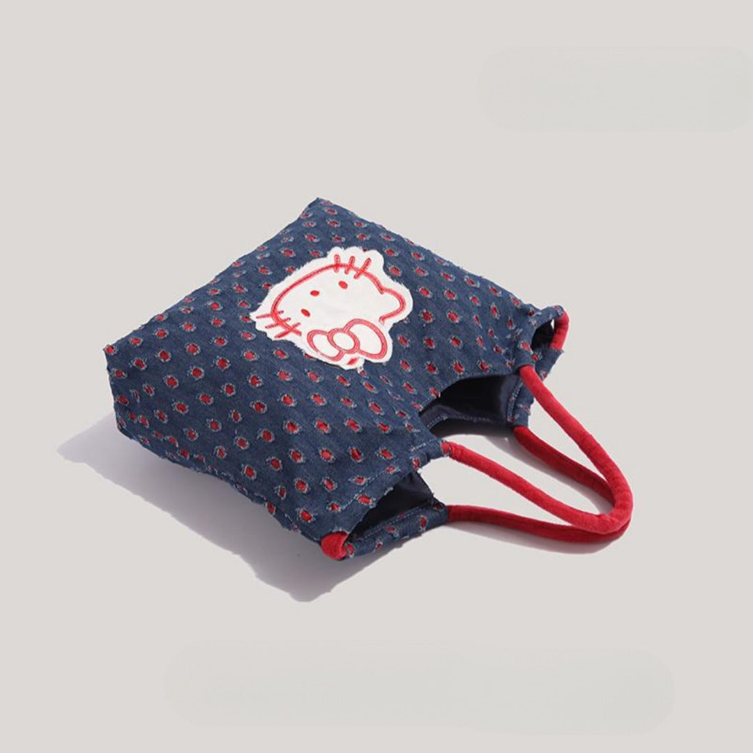 Retro denim tote bag, large capacity fashion shoulder bag, cute versatile tote bag for women