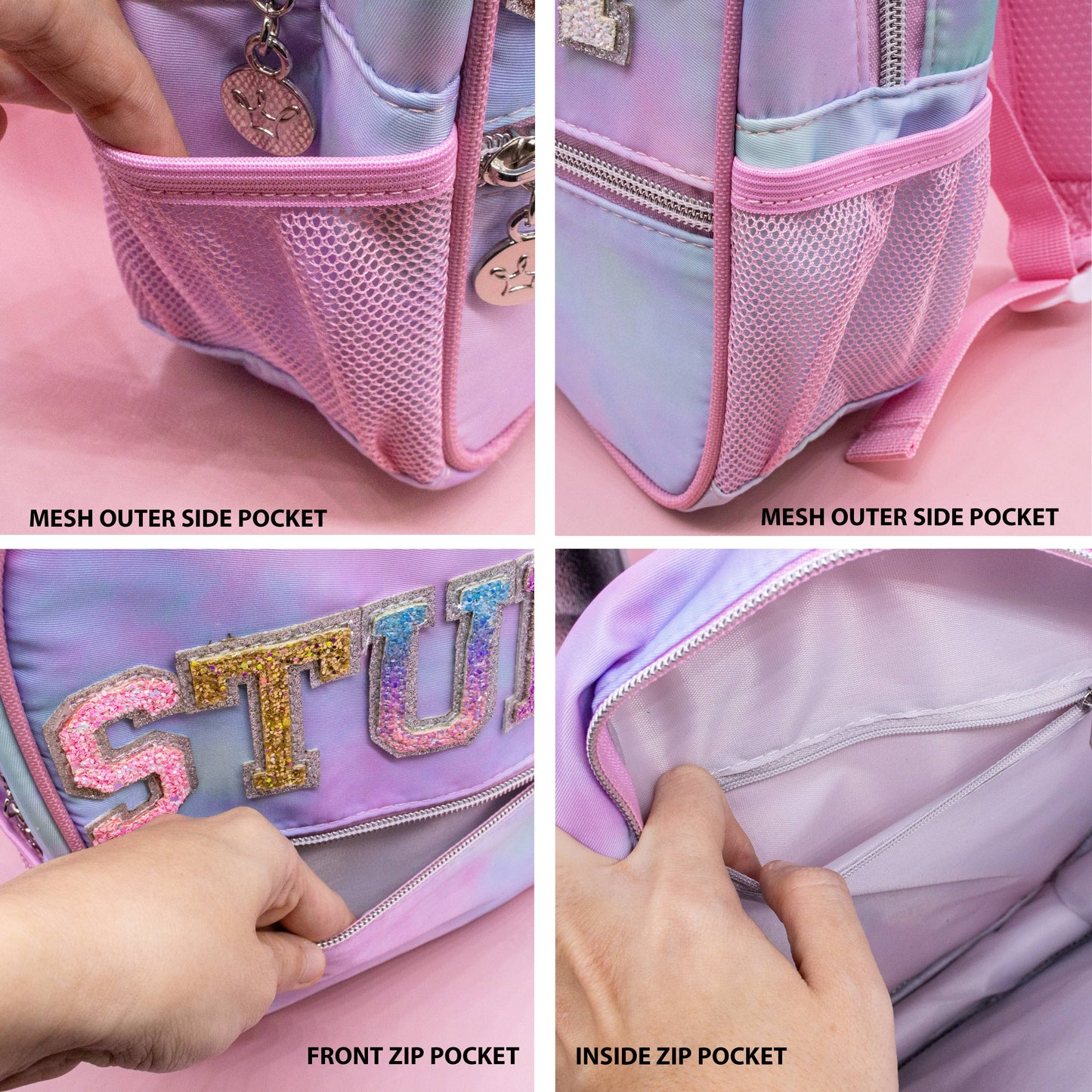 Girls Backpack with Glitter Varsity Letters - Mini Tie Dye