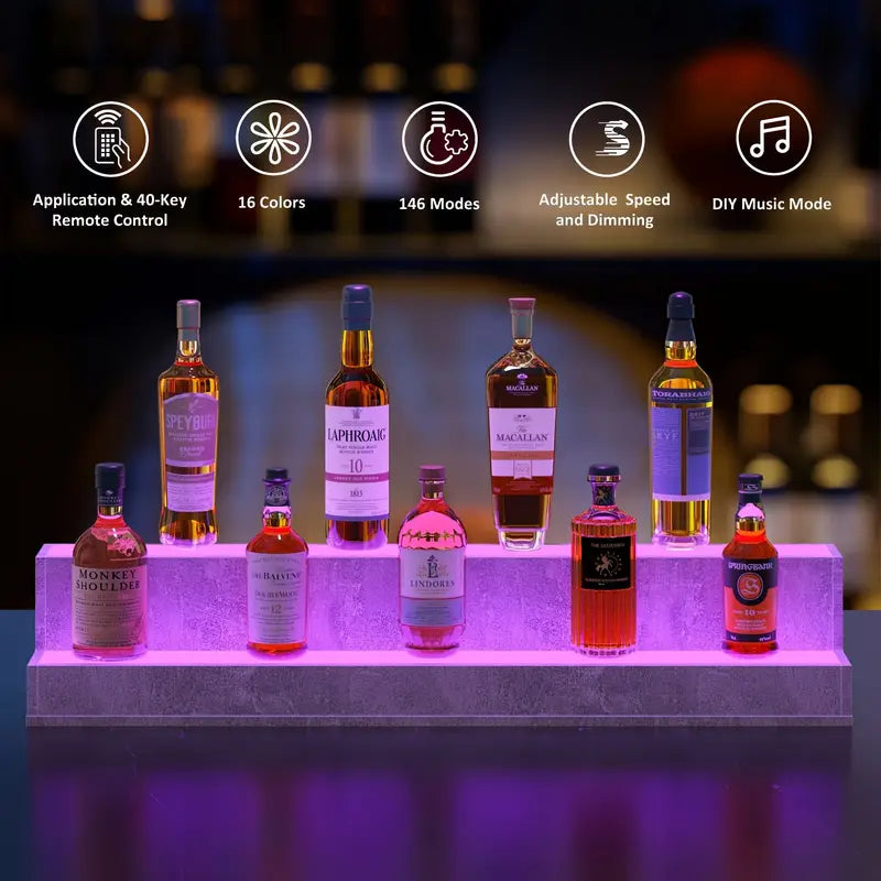 LED Liquor Bottle Display Shelf – App & Remote-Controlled Bar Stand 38-Inch
