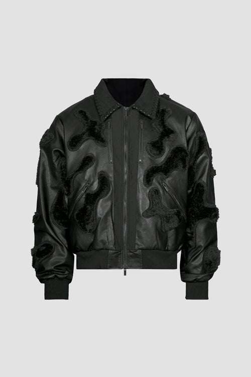 Faux Fur Vegan Leather Camouflage Jacket