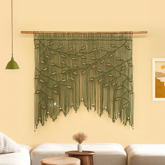 Aura Olive Latte Macrame Window Curtain