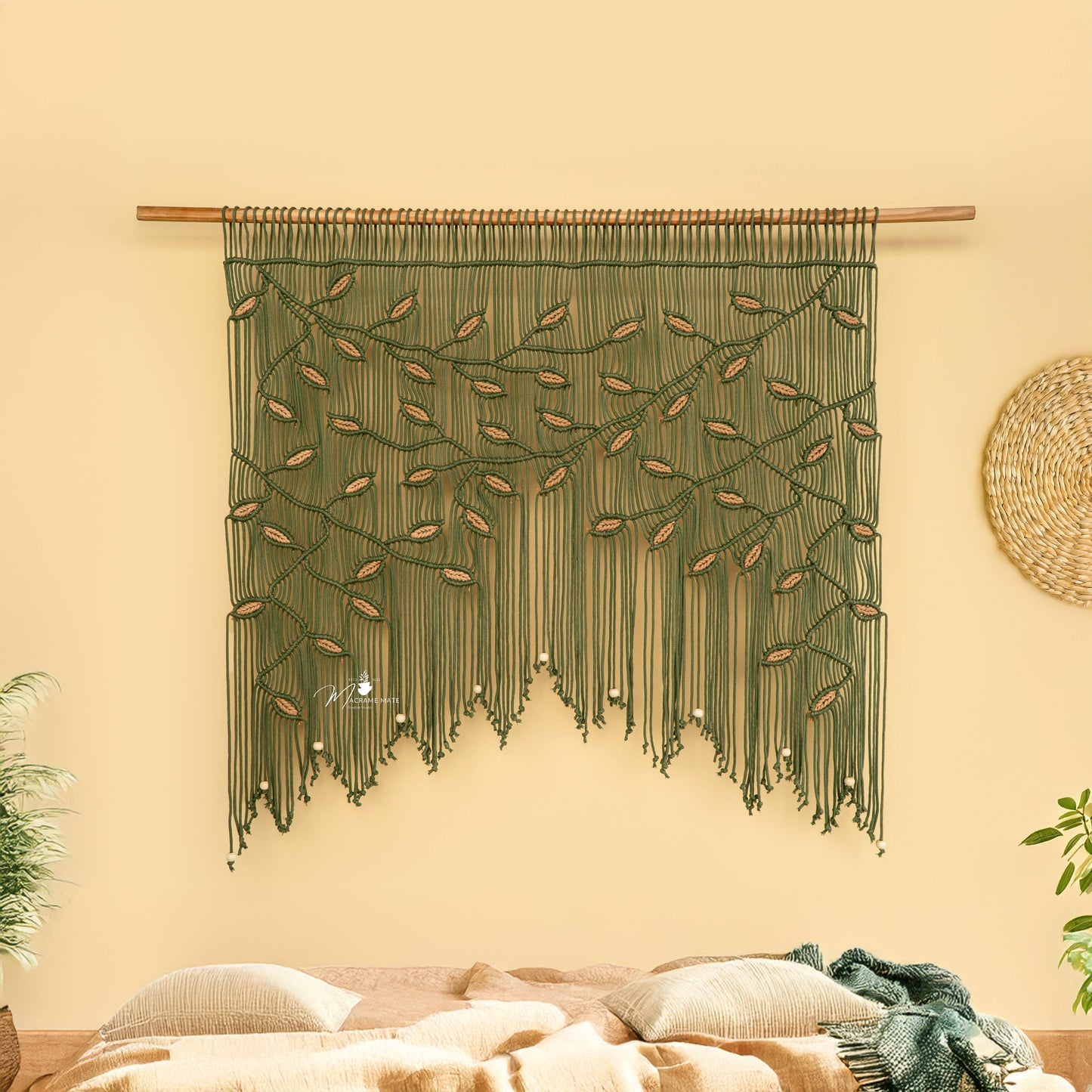 Aura Olive Latte Macrame Window Curtain