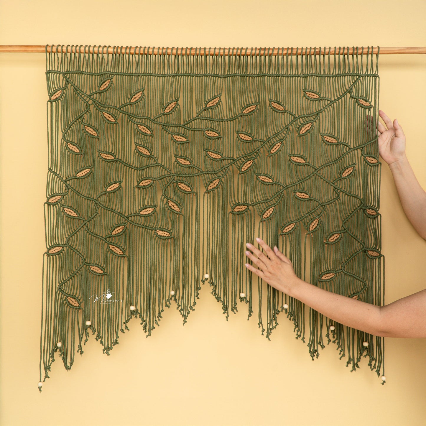 Aura Olive Latte Macrame Window Curtain
