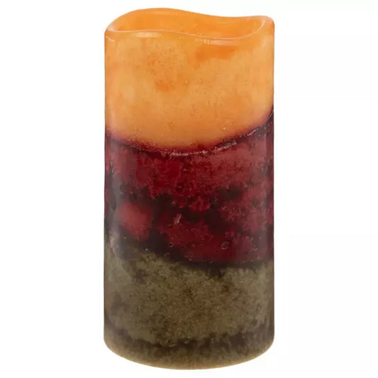 Orange, Red & Green Layered LED Pillar Candle