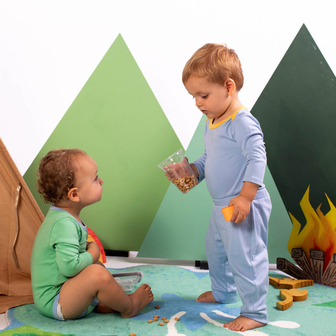 Long Sleeve Bodysuit in Chambray Blue with Yellow