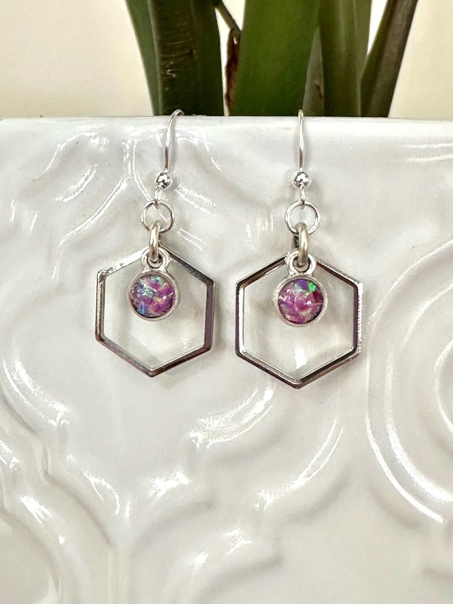 Hexagon Gemstone Earrings